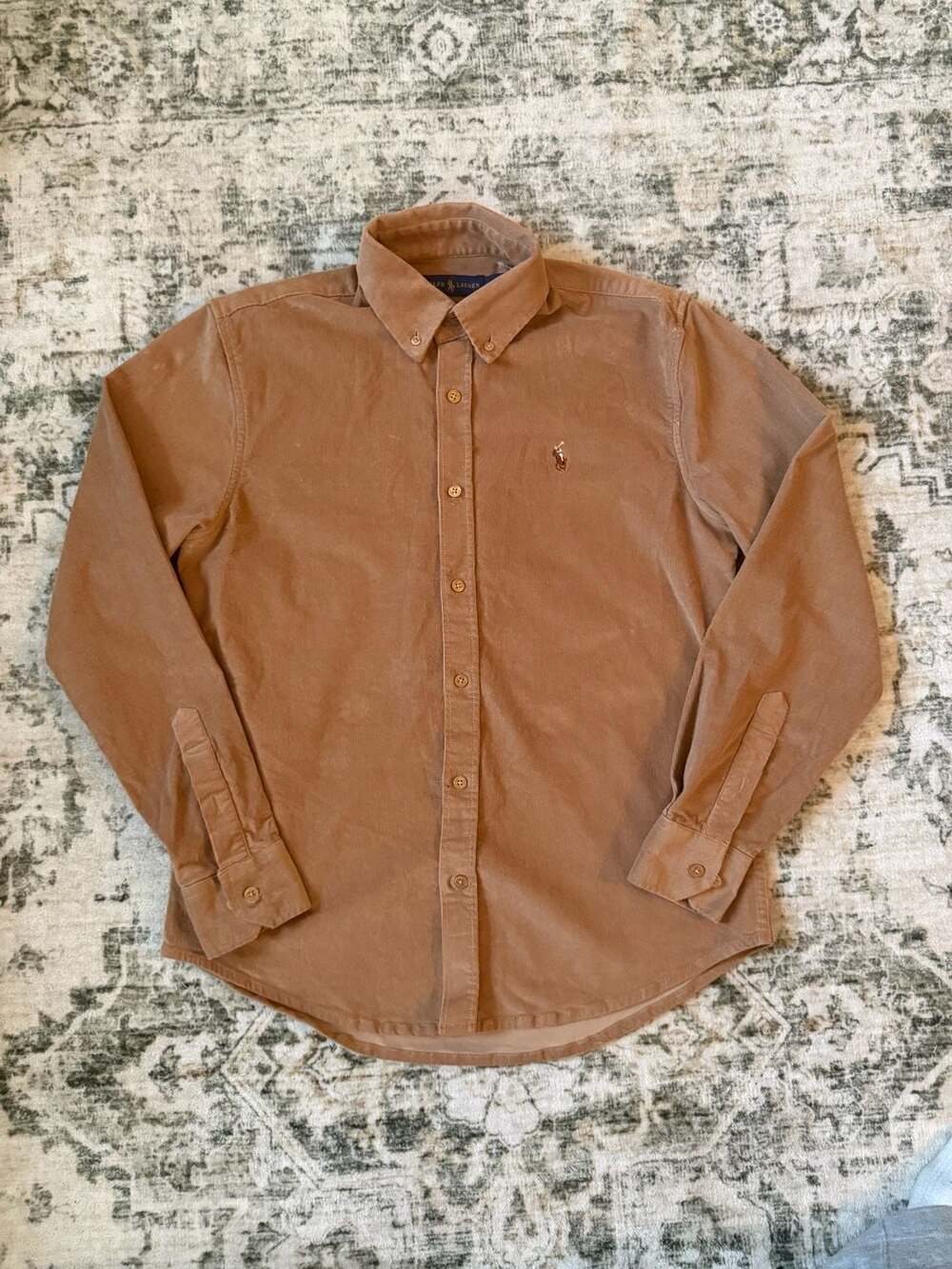 Ralph Lauren Custom Fit Corduroy Shirt Size L Brown